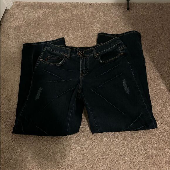 Seven7 Dark Denim Light Distressed Jeans Sz 14 - Picture 2 of 9